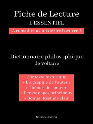 cover image of Fiche de lecture "L'ESSENTIEL"--Dictionnaire philosophique de Voltaire